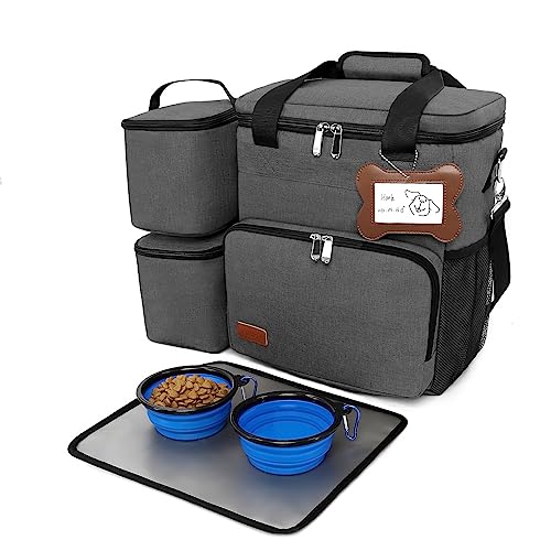 Dog Travel Bag Kit For Pet Supplies, Weekend Dog Food Bags For Hiking Camping Organizer Pet Travel Accessories, 2 Collapsible Dog Bowls, 2 Dog Food Containers #TOP18