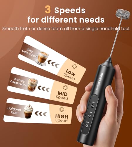Image of SIMPLETASTE Rechargeable Handheld Milk Frother Wand with Stand
