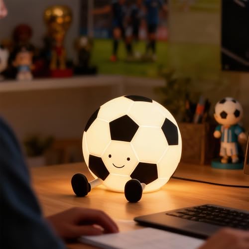 IFTHFOUR Soccer Silicone Night Light Rechargeable Dimmable Touch and Timer Night Light Home Decor Nursery Room Decor and Gifts for Kids