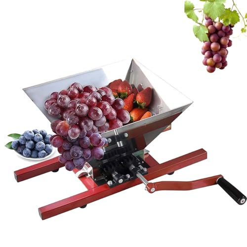 WUCIOA Despulpadora de Frutas Portátil de 7 L, de Acero Inoxidable con Mango de Rodillo y Engranajes de Aleación de Aluminio, Molinillo Manual de Uvas, Trituradora de Sidra(Red)