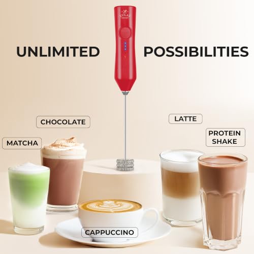 Image of Zulay Kitchen Rechargeable Milk Frother Handheld - Frother Wand, Drink Mixer, Electric Whisk Frother, for Cappuccinos, Matcha & Protein Powder - Dynamic Triple Whisk, 3 Speed 500mAh Red