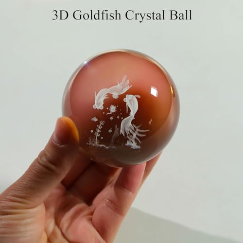 Image of Arikyrist 3D Goldfish Crystal Ball Night Light, Crystal Goldfish Figurines with Wooden Base Gifts for Women and Kids, 3D Laser Engraved Glass Sphere Paperweight Decor for Home Office.