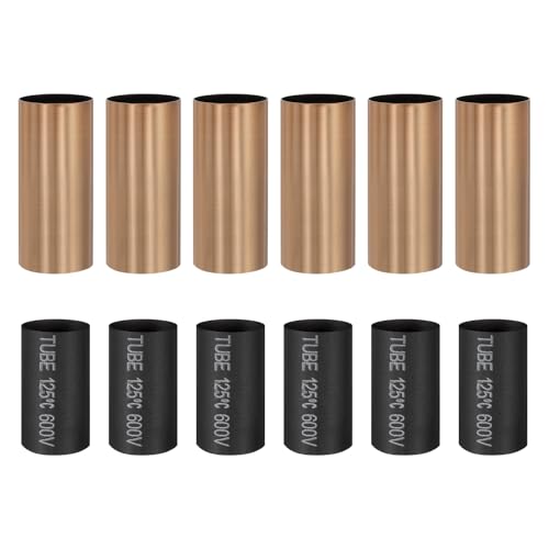 PATIKIL 1.75" Tall Candle Covers Sleeves, 6Pcs Metal E12 Chandelier Socket Sleeves with Insulation Heat Shrinkable Flame Retardant Tube Bulb Light Base Holder for Lamps, Red Bronze