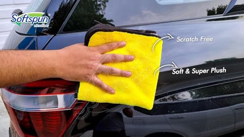 SOFTSPUN 900 GSM Microfiber Double Layered Silk Banded Edge Cloth 30X40cms 2 Piece Towel Set Extra Thick Microfiber Cleaning Cloths Perfect for Bike Auto Cars Both Interior and Exterior.
