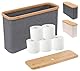 IHOMAGIC 19L Toilettenpapier Aufbewahrungskorb mit Deckel, Stehend Bambus Badezimmer Organizer, Faltbare Klopapier Aufbewahrungsbox Bad für 8 Rollen, Vielseitig Aufbewahrungsbox Badezimmer, Hellgrau