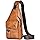 Hjkiopc Sacoche Homme Bandouliere Sac de Poitrine Sac business Sac de Loisir Sac a Dos PU Cuir Pochette Epaule Sac à Dos de Voyage pour Homme Femme (Marron Clair)