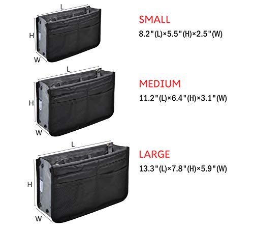 Vercord Purse Organizer Insert for Handbags Bag Organizers Inside Tote Pocketbook Women Nurse Nylon 13 Pockets Black Small