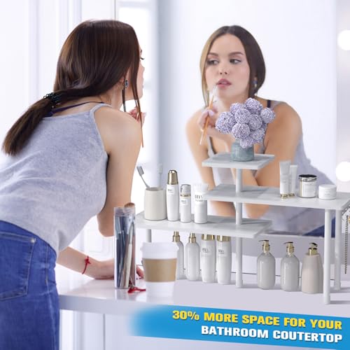 Image of JayRex Bathroom Organizer Countertop Corner Shelf, 3 Tier Moveable Organizer for Make Up, Dresser Table, Desktop (White)