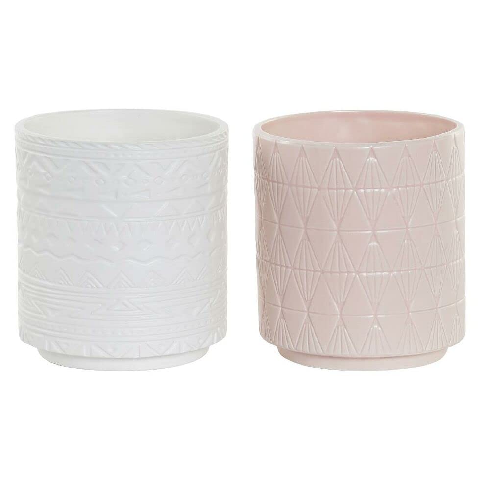 DKD Home Decor Brand Planter Porcelain Pink White (14 x 14 x 15.5 cm) (2 Pieces) (Reference: S3023966)