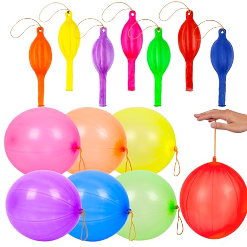 RUBFAC Punch Balloons, Birthday Balloons Party Favors For Kids, 36Pcs Thickened Heavy Duty Neon Punching Bouncy Ball for Party Goodie Bag Stuffers Exciting Outdoor Play Supply