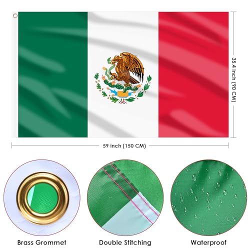 Image of AhfuLife Mexico Flag 3x5 Ft 2 Pcs, Large Mexican Flags for Cinco de Mayo Party Decorations - Double Sided with Brass Eyelets for Bar Garden Street Decoration Indoor Outdoor
