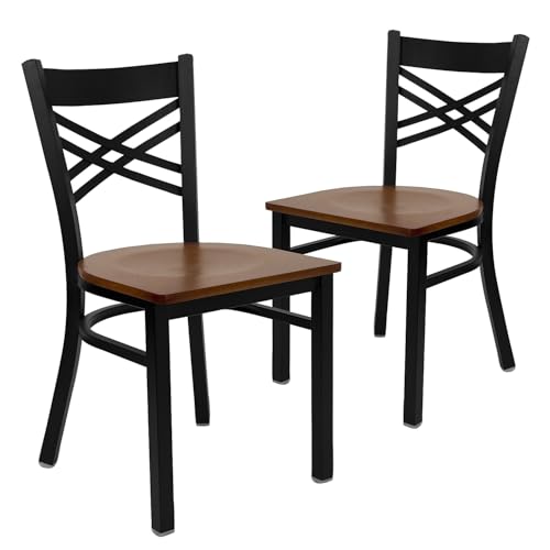 Image of Flash Furniture 2 Pk. HERCULES Series Black ''X'' Back Metal Restaurant Chair - Cherry Wood Seat