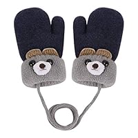 Baby Boys Girls Winter Warm Knit Gloves Cute Bear Gloves Mittens Thick Fleece Lined Mittens with Anti-lost String Thermal Ski Gloves Cold Weather Outdoor Hand Warmer Chritmas Gift for Kids 0 to 3Y