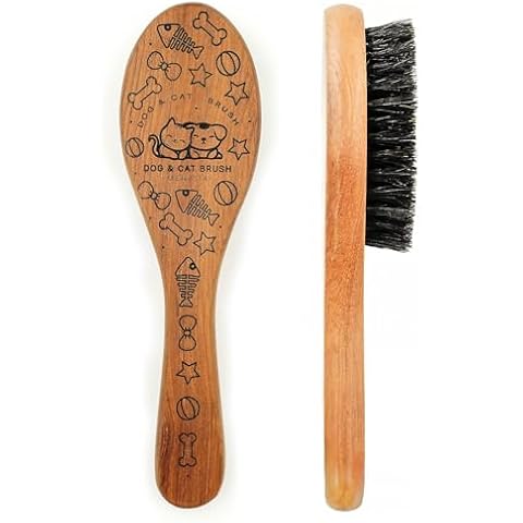 Menesia Pet Soft Brush with Wood Handle and Boar Bristle Hair Brush - Soft Cat and Dog Grooming Brush for Short Hair Cats and Small Dogs - Soft Bristles for Gentle Massage and Dandruff Removal (Cat) Cover