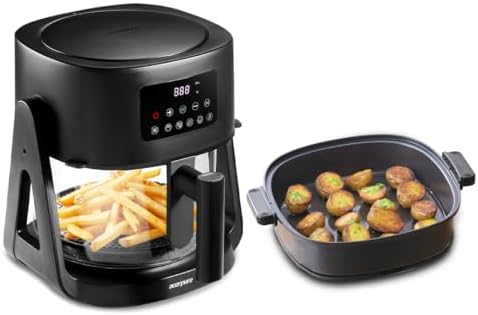 Acerpure Air Fryer | 100% Glass Bowl | 90% Less Oil | 5.5L Air Fryer + 2.5L Cooking Pot | 1500 Watts | Black