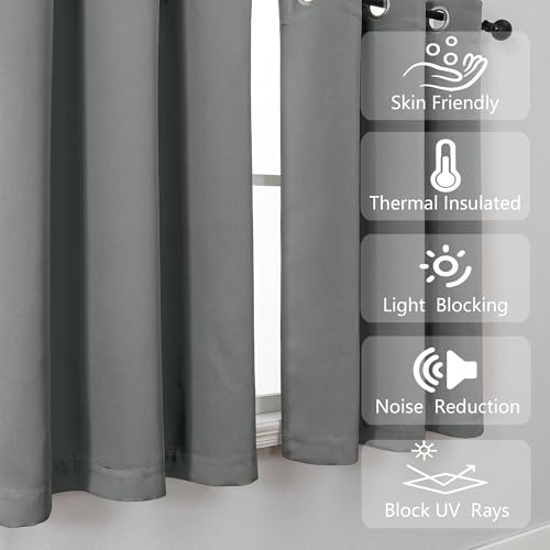 Image of Simplebrand Light Grey Curtains for Bedroom 54 Inch Length 2 Panels Set, Room Darkening Thermal Insulated Energy Saving Curtains for Nursery, Grommet Solid Soft Window Treatment Drapes, W40 x L54