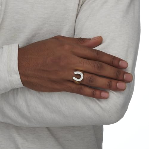 PalmBeach Men's Yellow Gold-plated Sterling Silver Round Cubic Zirconia Horseshoe Ring Sizes 7-164