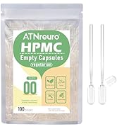 ATNreuro 00 Empty Vegan Capsules with 2 Micro Spoons - 100 Count Empty Vegetarian Capsules - Empt...