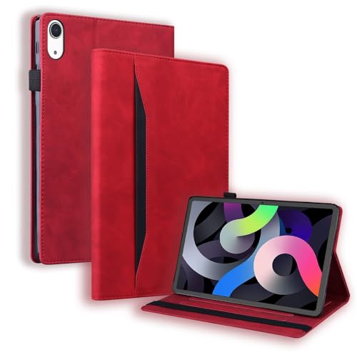 Étui portefeuille iPad Air 11 M2 anti-choc avec rabat en cuir rouge