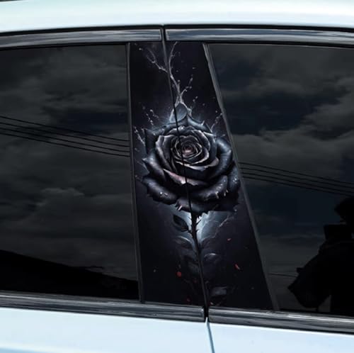 Image of 2pcs /1set Car B Pillar Sticker Decal Upgraded Vinyl Car Decals Body Side Stickers,Wolf Lions Rose Tigers Graphics Scratch Cover Large Sticker for Car Auto Van SUVs Trucks 19.6'' (Black Rose)