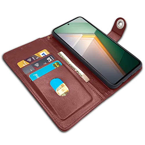 Image of Pikkme iQOO 11 5G Flip Cover Leather Finish | Inside TPU with Card Pockets | Wallet Stand and Shock Proof | Complete Protection Button Flip Case (Brown)