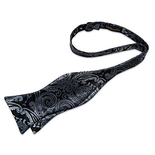 Image of DiBanGu Mens Silk Self Bow Tie Set 4PCS for Tuxedo Wedding,Black Grey
