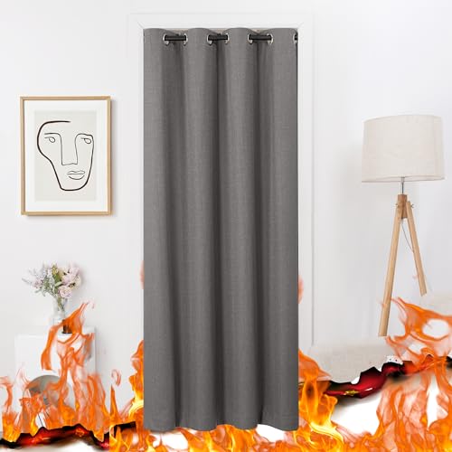 Deconovo Cortinas Antifuego Totalmente Opacas Termicas Aislantes Frio y Calor para Salon Dormitorio con Motivos 1 Pieza 132x214 cm Gris Claro