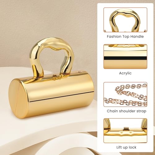 Image of Acrylic Clutch Bag, Acrylic Purse for Women with Removable Strap and Lift-Up Lock, Gold Clutch Purses for Women