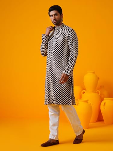 Sojanya (Since 1958 Men'S Cotton Rayon Sequinned Cheeku Thread Embroidered Long Kurta3