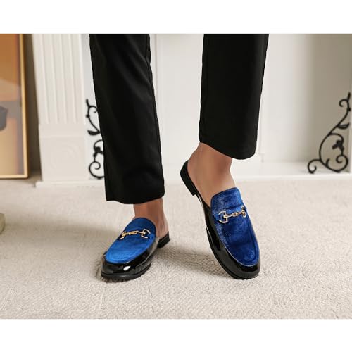 Image of FLQL Men's Leather Scuff Slippers Velvet Slip On Loafers Fashion Backless Mule Clogs Anti-Slip Sandals Slides for Men and Women Designer Size 7-13