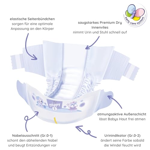 bella baby Happy Windeln comfort Größe 1 Newborn 2-5 kg | Geschenk zur Geburt | 84 Windeln + 2er Pack Feuchttücher Sensitive | Babyerstaustattung