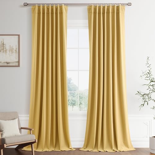 Joywell Extra Long 100% Blackout Linen Curtains 108 Inches 9ft Gold Yellow