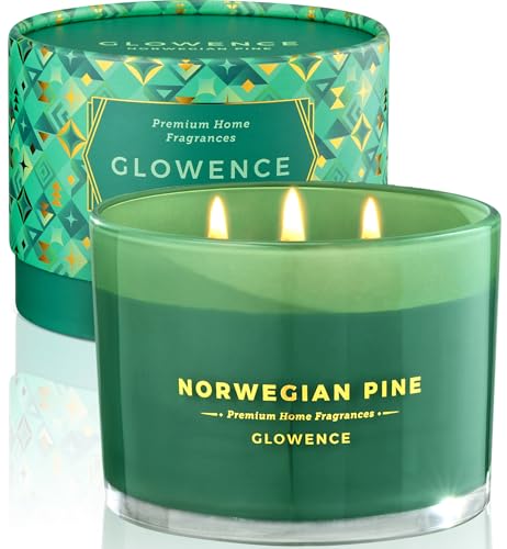 Glowence Luxury Pine Scented Candle - Housewarming Christmas Candle for Home - Elegant Gift for Women & Men - Large 3 Wick Jar Candle - 100% Natural Soy Wax - Up to 40 Hours Burning Time