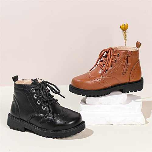 Meckior Toddler Girls Boys Combat Ankle Boots Little Kid Zipper Lace Up Waterproof Outdoor Chelsea Booties Leather Fashion School Uniform Dress Boots2