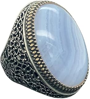 Mens Handmade Ring, Large Agate Stone Ring, Natural Ocean Agate Stone Ring, Ottoman Mens Ring,Men Ring, 925k Sterling Silver Ring
