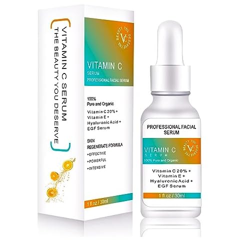 Vitamin C Serum for Face - Suitable for Sensitive Skin with 20% Vitamin C, Vitamin E, and Hyaluronic Acid - Moisturizing Serum for Dryness, Aging, Dark Spots, Fine Lines, and Wrinkles - 1 fl oz. Cover