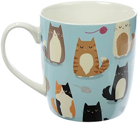 Puckator Feline Fine Cat Porcelain Mug, Tea Coffee Hot Drinks Microwave & Dishwasher Safe Height 9.5cm Width 12cm Depth 8cm 300ml Capacity