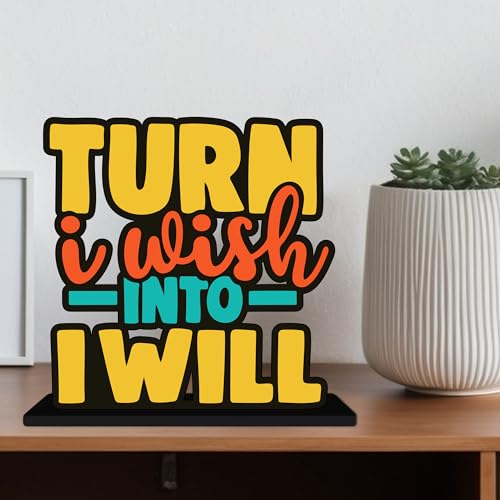 Image of Artvibes Turn I Wish into Will Quotes Table Decor for Office Desk | Home Decoration Items | Living Room | Modern Art Wooden Showpiece Decorative Gift item (SP 1182)