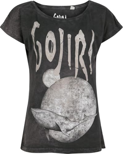 T-shirt Gojira femme manche courte gris large motif baleine soleil lune rock