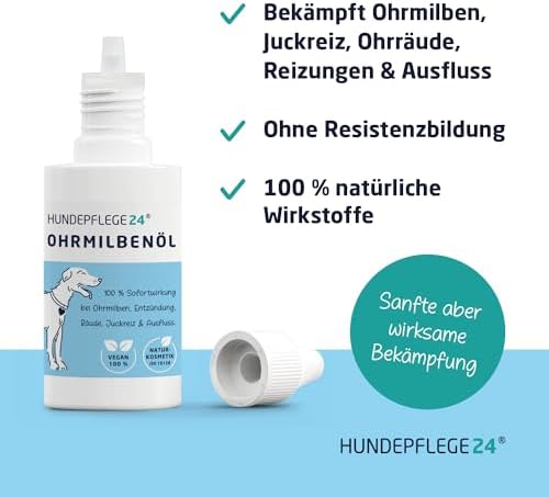 Ohrentropfen für Hunde - Ohrmilben, Juckreiz & Ohrentzündungen natürlich & schonend entfernen - Hochwirksame, sofort wir