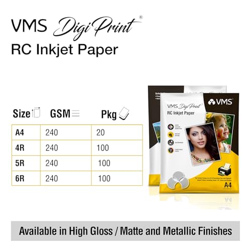 Image of VMS DigiPrint 240 GSM 5R (5x7) Glossy Photo Paper - Water Resistant, Pack of 100 sheets, Compatible with all Inkjet Printers