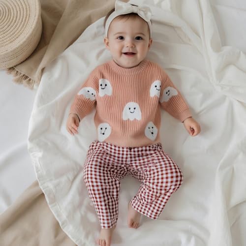 Hekkomird Baby Girl Boy Cute Letter Ghost Embroidery Long Sleeve Oversized Sweater Infant Newborn Fall Winter Outfit3