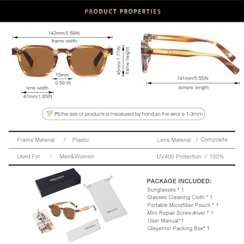 Image of Gleyemor Stylish Retro Sunglasses for Men Women Fashion Vintage Square Sunglasses UV400 Protection Shades
