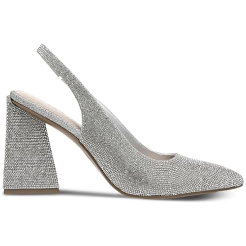 Bar III Womens Arrica Rhinestone Slingback Heels Silver 7 Medium (B,M), Grey2