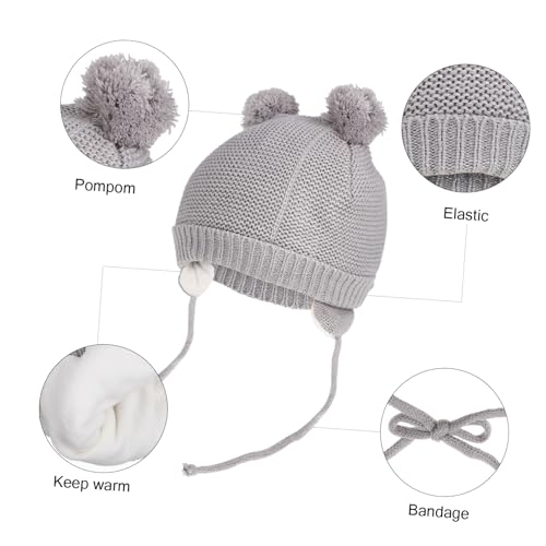 FRCOLOR Winter Hat and Mittens Fleece Lined Cap with Chin Strap for Boys and Cute Pompom Design Winter for3