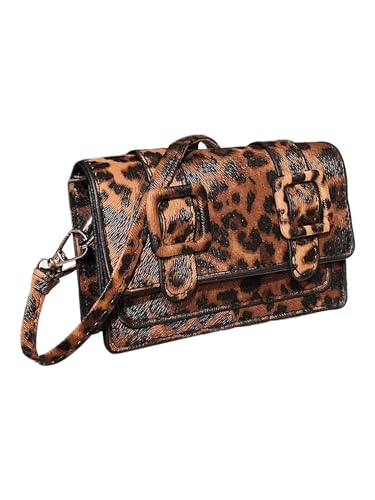 Women's Leopard Mini Flap Square Bag Belt Buckle Crossbody Shoulder Bags Small Purses