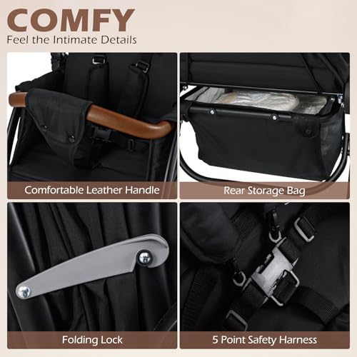 INFANS Double Stroller, Foldable Baby Tandem Stroller with Djustable Backrest Canopy Footrest, 5-Point Harness, Storage Basket, Convertible Compact Twin Stroller for Infants and Toddlers