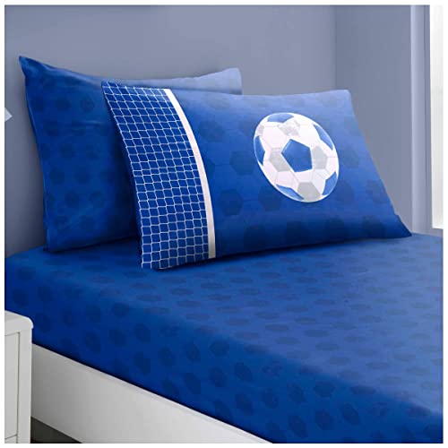 GC GAVENO CAVAILIA Kids Football Fitted Sheet Single Blue Bedding For Boys & Girls | Breathable Toddler Bed Sheets Set | Luxury Football Bedding Bedsheets Set For Single Bed