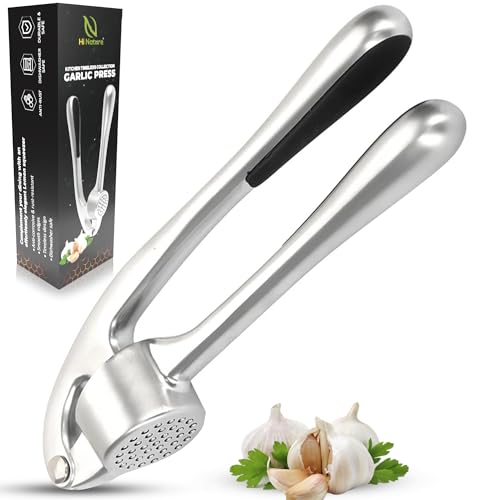 HI NATURE™ Presse-Ail Premium – Acier Inoxydable Antirouille avec Poignée Ergonomique – Presse-Ail et Gingembre – Facile à Nettoyer – Passe au Lave-Vaisselle – Argenté