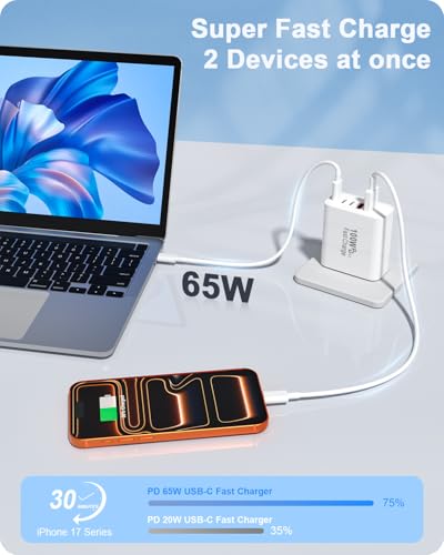 Image of FEEL2NICE 100W USB C Charger Block, 5-Port Fast Wall Charger [3 PD USB-C & 2 QC 3.0 USB-A], Compact Adapter for MacBook Pro, iPad, iPhone 17 /16 /15 Pro Max, Galaxy S26 /S25 Ultra, Laptop